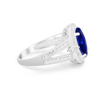 Art Deco Split Shank Engagement Bridal Ring Simulated Blue Sapphire CZ 925 Sterling Silver